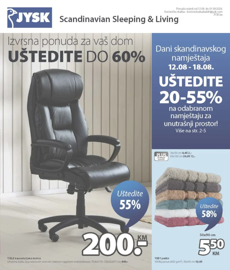 JYSK katalog akcija strana 1 – važi od 12.8. do 1.9.2026.