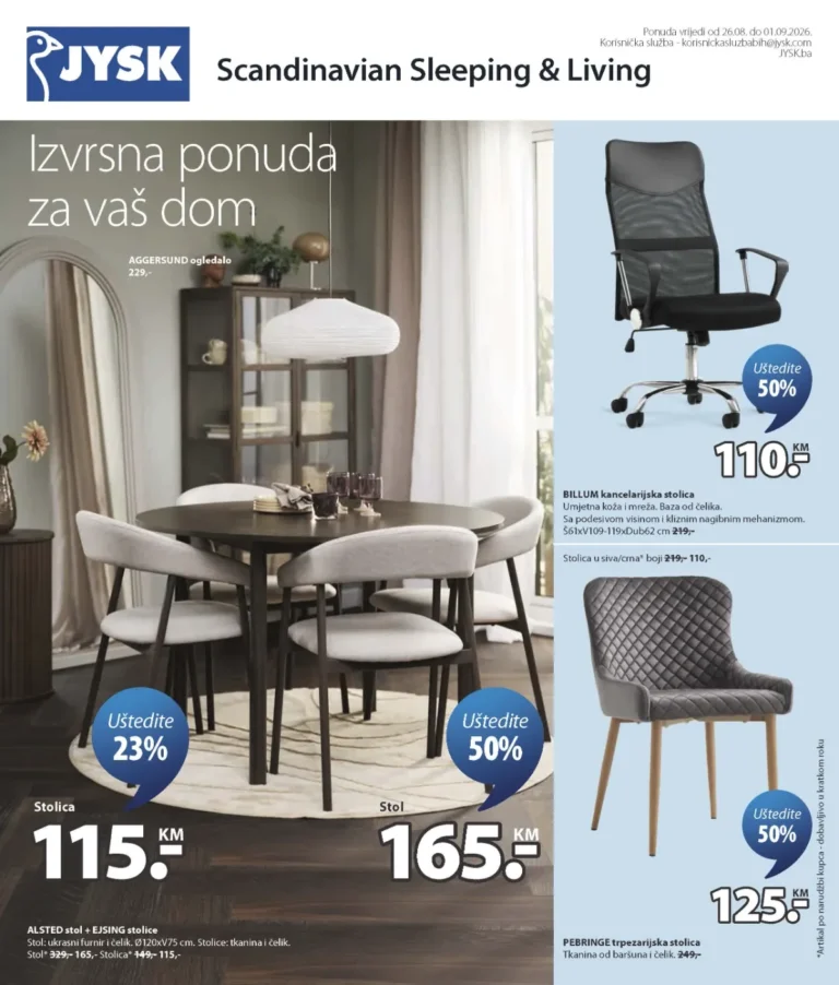 JYSK katalog akcija strana 1 – važi od 26.8. do 1.9.2026.