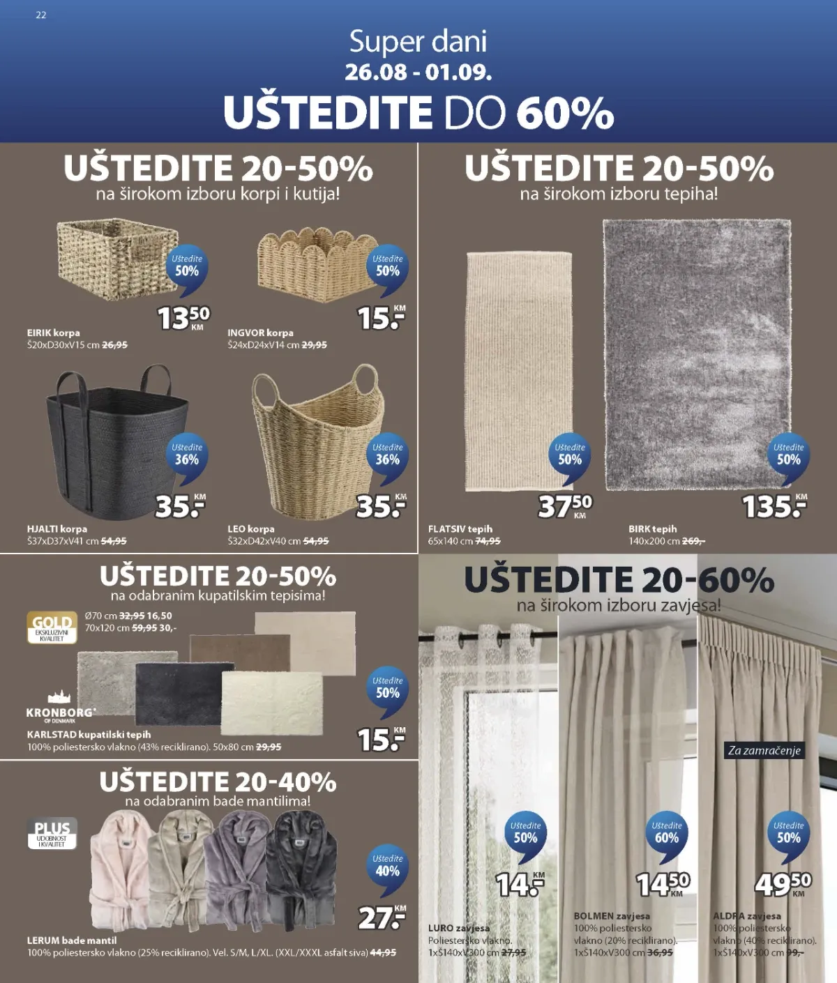 JYSK katalog akcija strana 22 – važi od 26.8. do 1.9.2026.