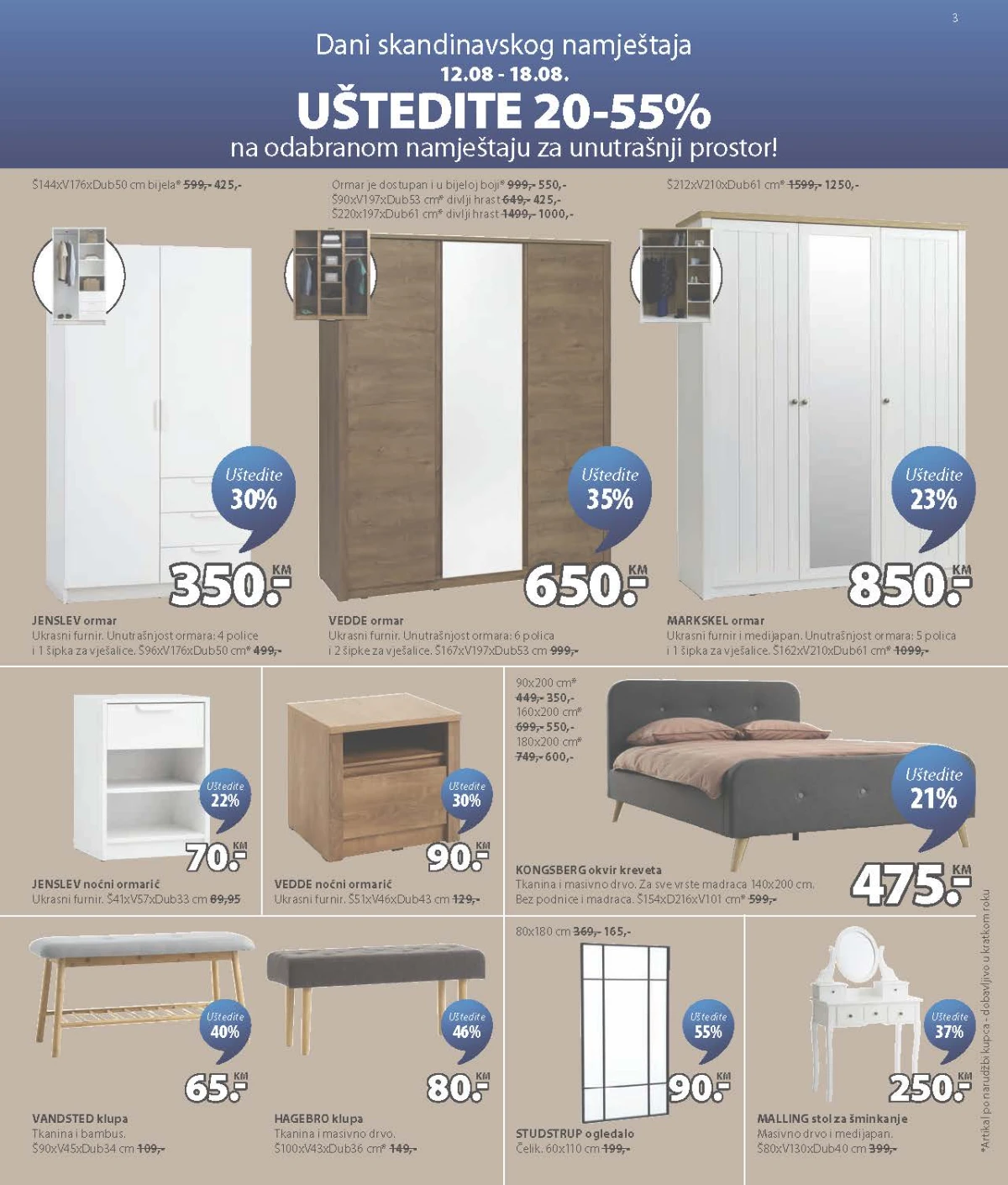 JYSK katalog akcija strana 3 – važi od 12.8. do 1.9.2026.