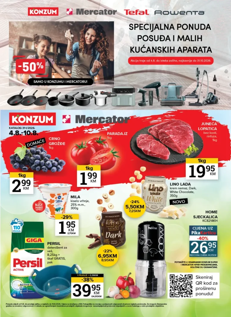 Konzum i Mercator katalog akcija strana 1 – važi od 6.8. do 10.8.2026.