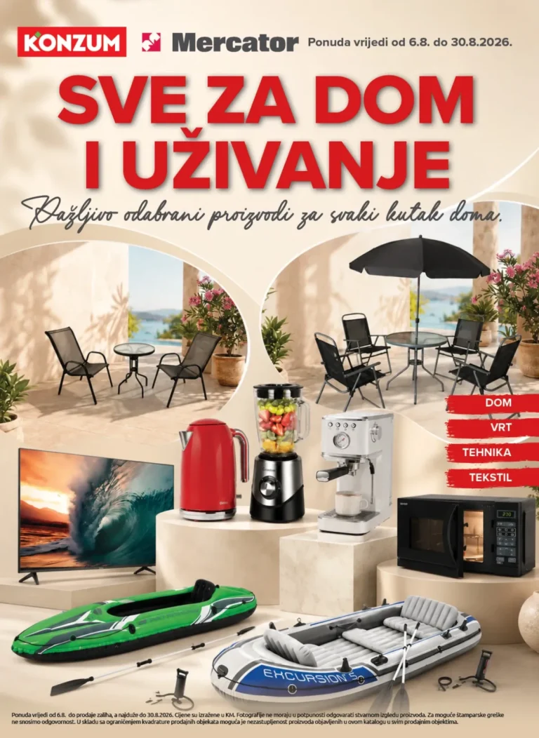 Konzum i Mercator katalog akcija strana 1 – važi od 6.8. do 30.8.2026.