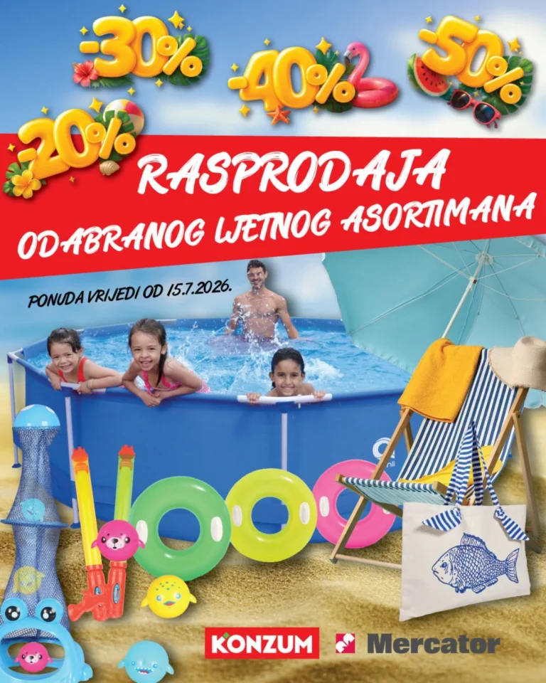 Konzum i Mercator katalog akcija strana 1 – važi od 15.7. do 31.10.2026.