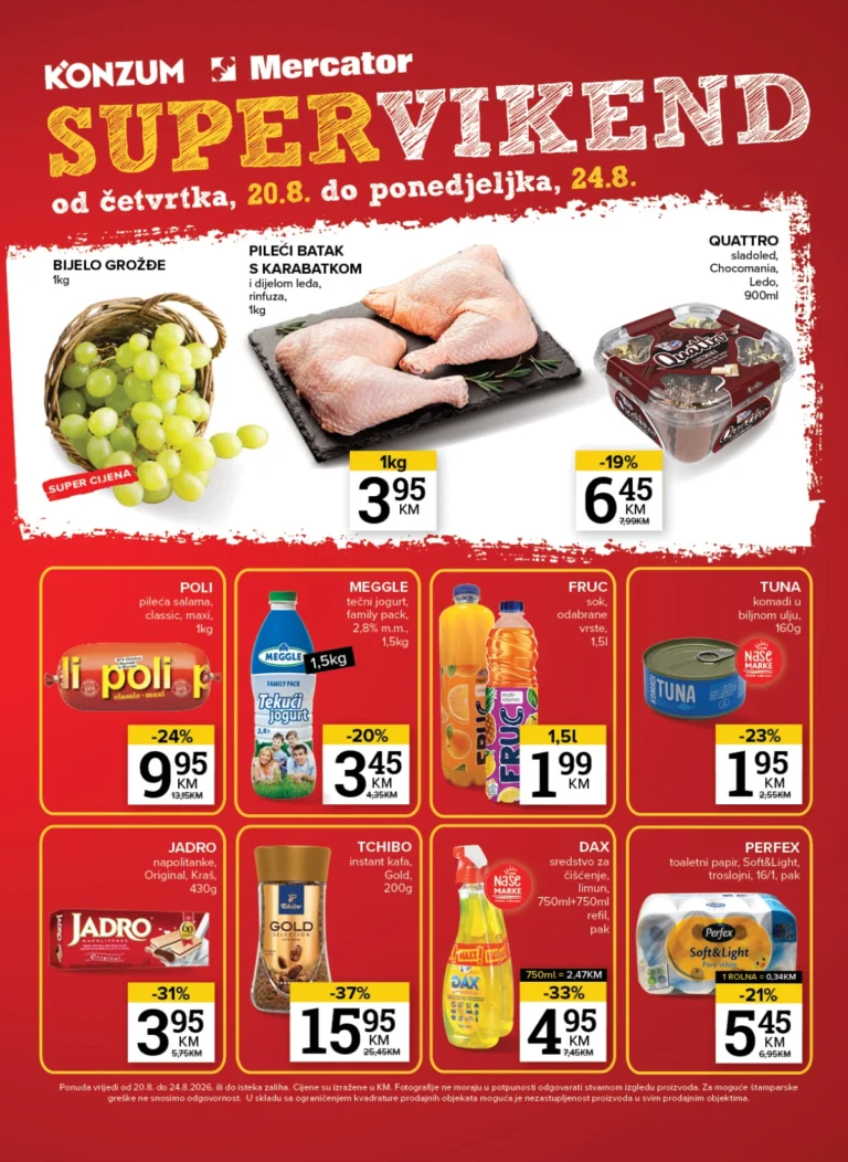 Konzum i Mercator katalog akcija strana 1 – važi od 20.8. do 24.8.2026.