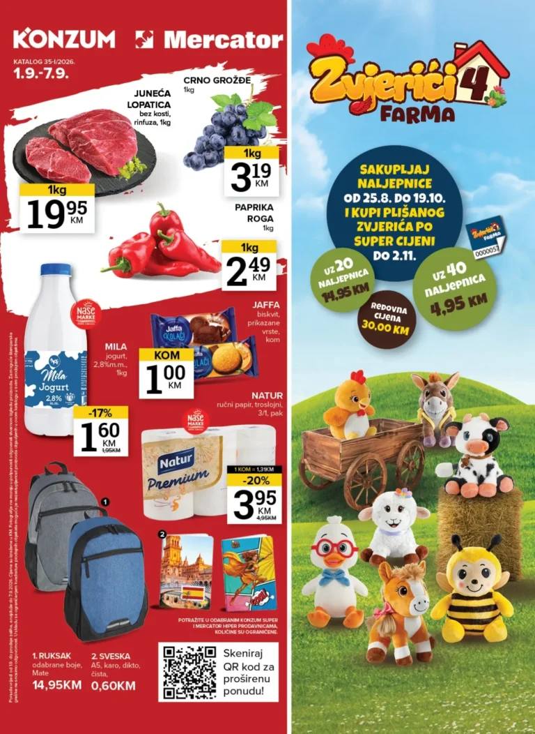 Konzum i Mercator katalog akcija strana 1 – važi od 1.9. do 7.9.2026.