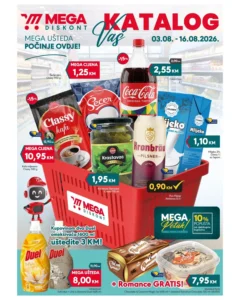 Mega diskont katalog akcija strana 1 – važi od 3.8. do 16.8.2026.