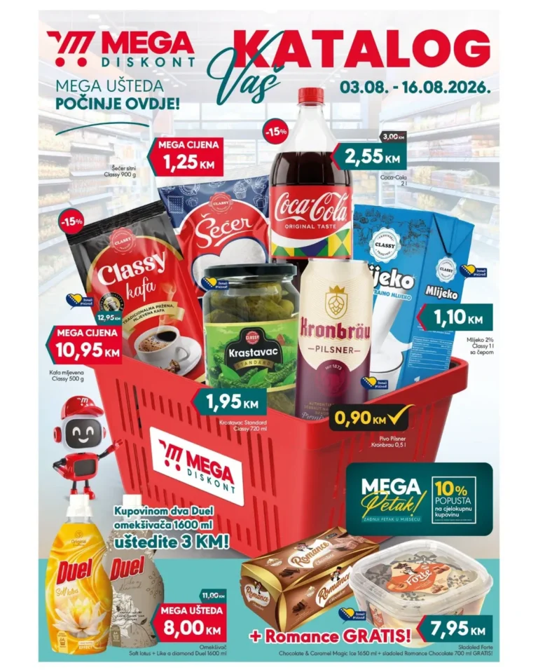 Mega diskont katalog akcija strana 1 – važi od 3.8. do 16.8.2026.