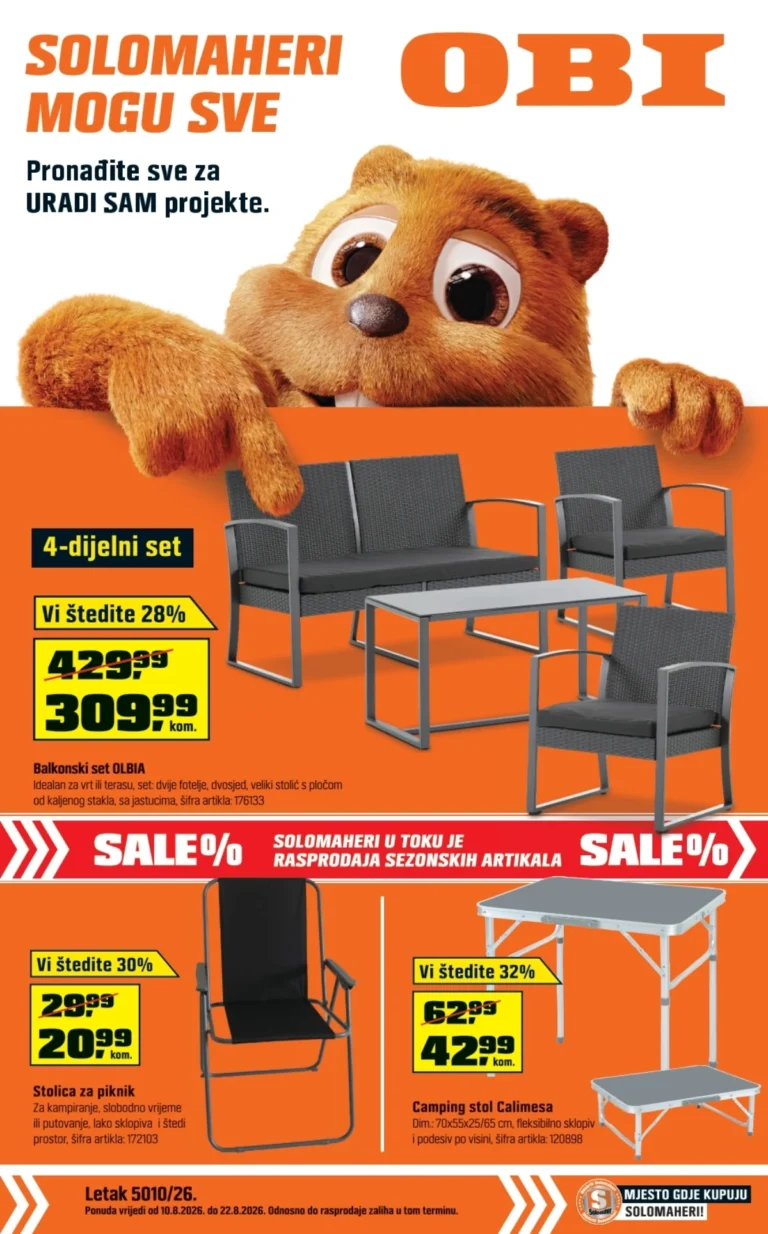 Obi Solomaher katalog akcija strana 1 – važi od 10.8. do 22.8.2026.