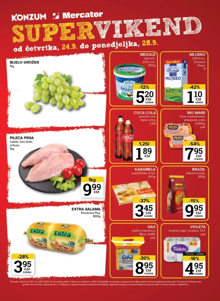 Konzum i Mercator katalog akcija strana 1 – važi od 24.9. do 28.9.2026.