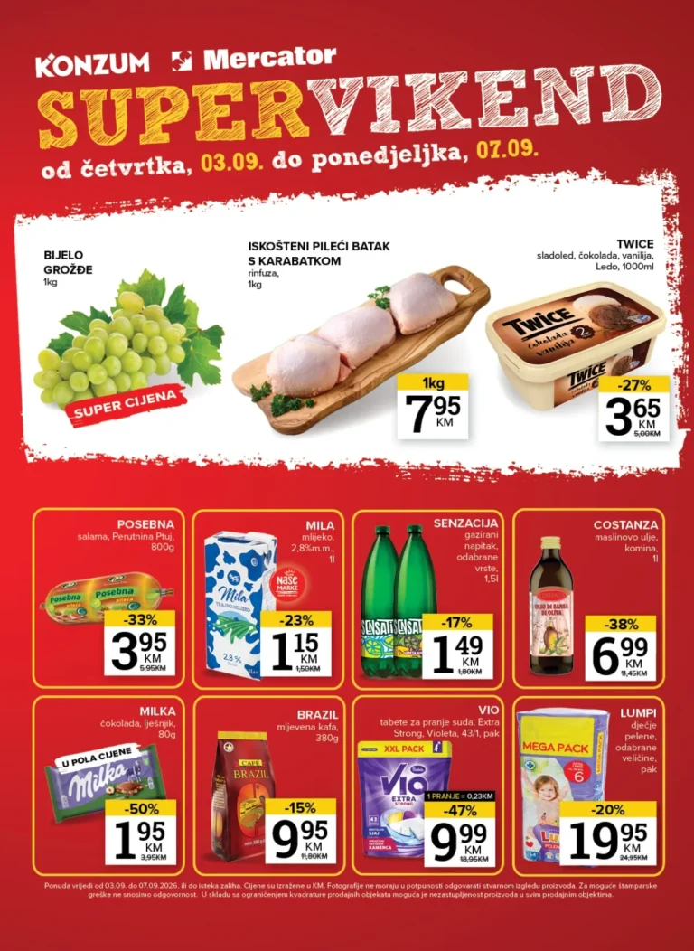 Konzum i Mercator katalog akcija strana 1 – važi od 3.9. do 7.9.2026.