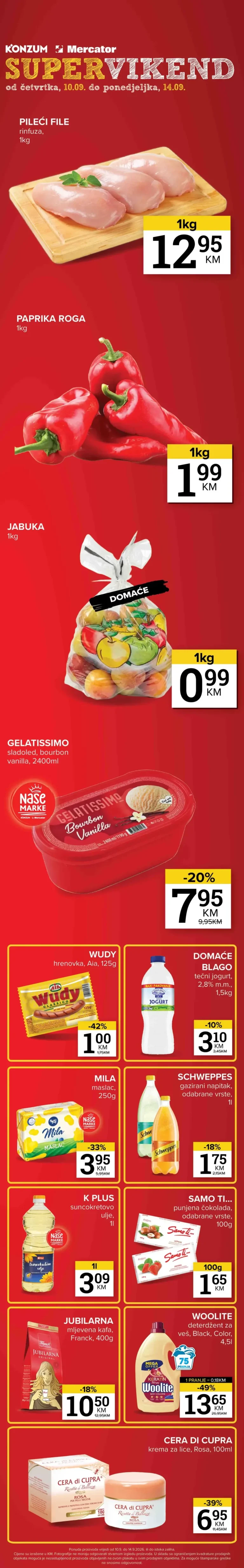 Konzum i Mercator katalog akcija strana 1 – važi od 10.9. do 14.9.2026.