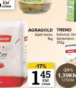 Agragold bijeli šećer 1kg, Konzum i Mercator