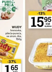 Aia Wudy hrenovka pileća-pureća sa sirom 150g, Konzum i Mercator