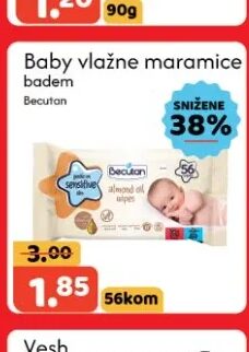 Becutan Baby vlažne maramice badem 56kom