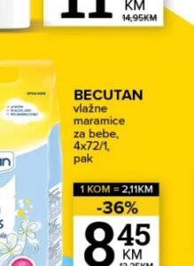 Becutan vlažne maramice 4x72 kom, Konzum i Mercator