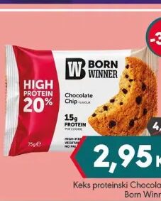 Born Winner Keks proteinski Chocolate Chip 75 g, Mega diskont