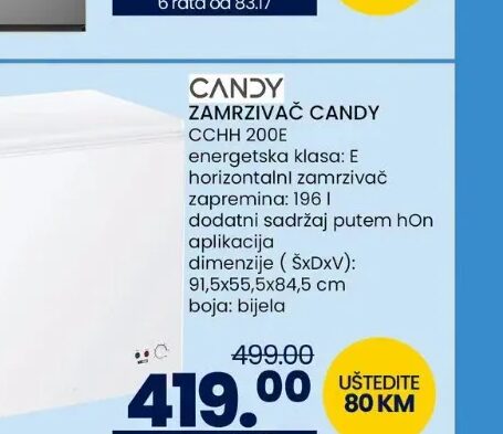 Candy zamrzivač CCHH 200E 196 l