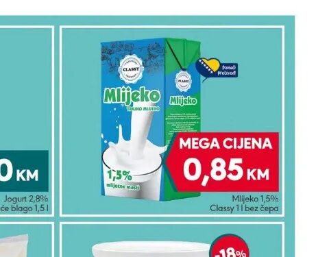 Classy Mlijeko 1 l bez seća