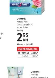 Denkmit Magic Twist čvrsti osvježivač za wc šolju 2x48g, dm