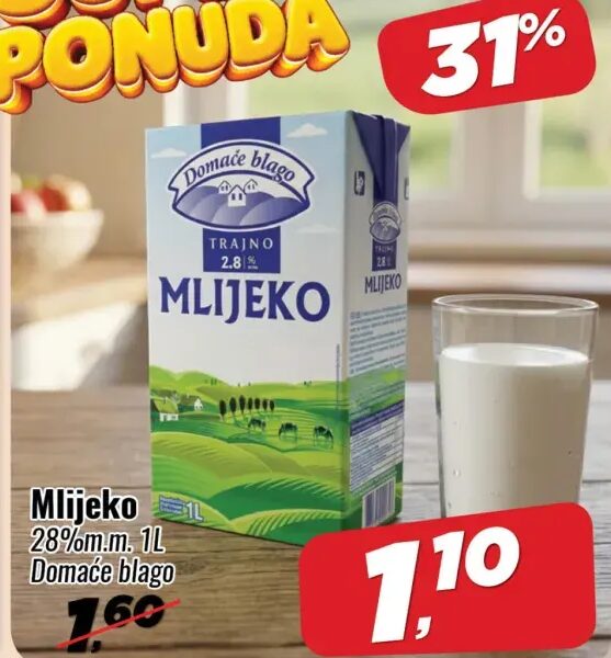 Domaće blago Mlijeko 2.8% m.m. 1 l