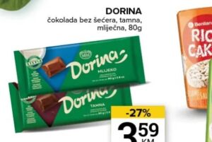 Dorina čokolada bez šećera 80 g, Konzum i Mercator
