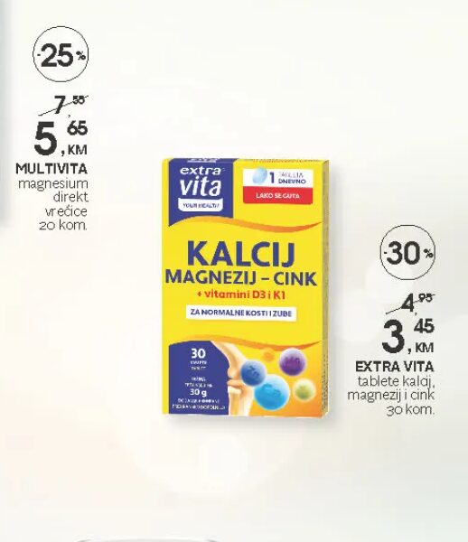 EXTRA VITA Kalcij Magnezij - Cink 30 kom