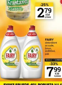 FAIRY deterdžent za suđe 2x900ml, Konzum i Mercator
