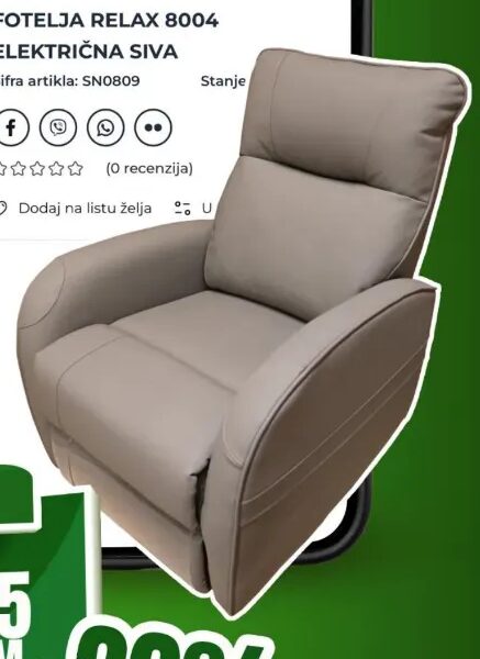 Fotelja relax 8004 električna siva