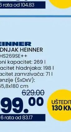 Heinner hladnjak HC-HS269SE++ 269 l