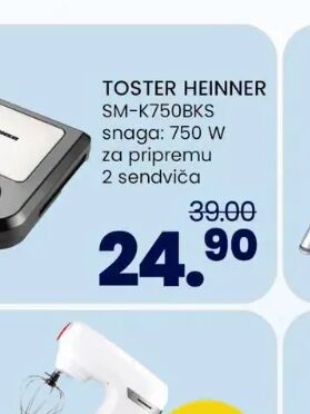 HEINNER Toster SM-K750BKS 2 sendviča