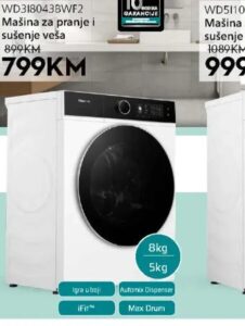 Hisense mašina za pranje i sušenje veša WD3I8043BWF2 8kg/5kg, Domod