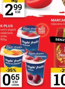 K Plus voćni jogurt 150 g, Konzum i Mercator