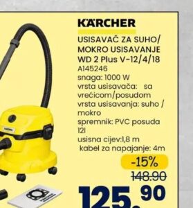 Kärcher Usisavač za suho/mokro usisavanje WD 2 Plus V-12/4/18 12 l
