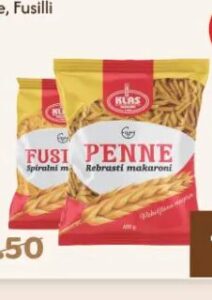 Klas Tjestenina Penne, Fusilli 400g, Amko