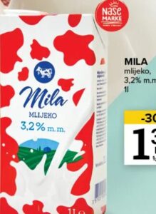 Mila mlijeko 1 l, Konzum i Mercator