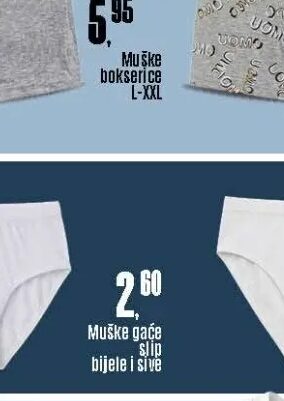 Muške gaće slip bijele i sive 1 kom
