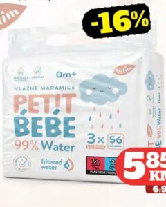 PETIT BEBE Baby vlažne maramice 3 x 56/1, Crvena jabuka