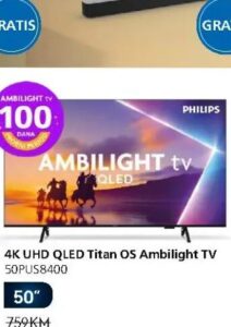 Philips 4K UHD QLED Titan OS Ambilight TV 50PUS8400 50", Domod