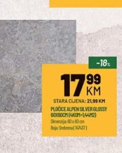 PLOČICE ALPEN SILVER GLOSSY 60X60CM 1.44 m2, Zeka Baucentar