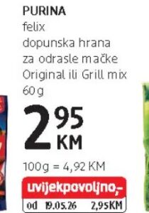 PURINA felix dopunska hrana za odrasle mačke Original ili Grill mix 60 g, dm