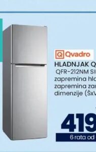 Qvadro hladnjak QFR-212NM SILVER 166 l