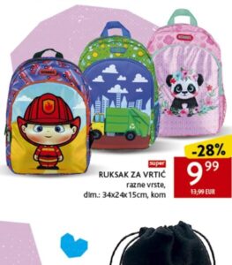 Ruksak za vrtić 34x24x15cm, kom, Konzum i Mercator