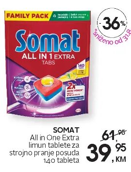 Somat All in One Extra limun tablete za strojno pranje posuda 140 tableta