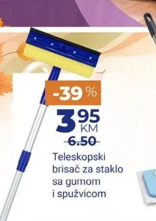 Teleskopski brisač za staklo sa gumom i spužvicom