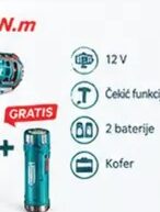 TOTAL Aku bušilica 12V sa čekićem u koferu + lamna 1 kom, Fortuna