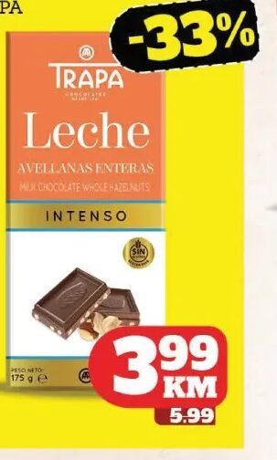 TRAPA Čokolada mliječna sa cijelim lješnjakom 150 g