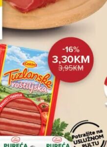 Tuzlanska roštiljska kobasica 300g, Konzum i Mercator