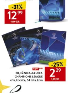 UEFA CHAMPIONS LEAGUE bilježnica A4 54 lista, Konzum i Mercator