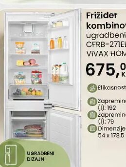 VIVAX HOME Frižider kombinovani ugradbeni CFRB-271ELF 271 l