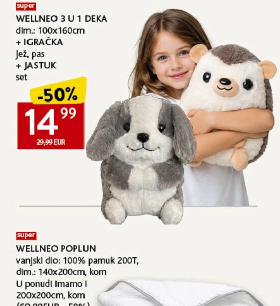 WELLNEO 3 U 1 DEKA + IGRAČKA 100x160cm, set